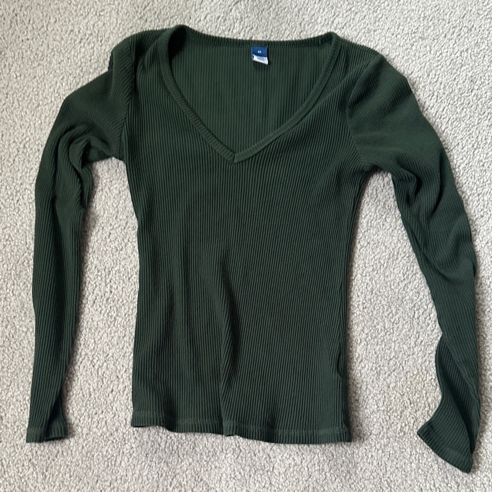 Old navy Ribbed V-Neck Long Sleeve Top - Deep Green